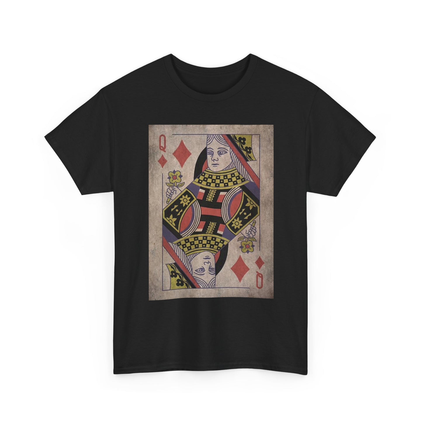 Queen Of Diamonds T Shirt Retro Playing Cards Unisex Heavy Cotton Tee