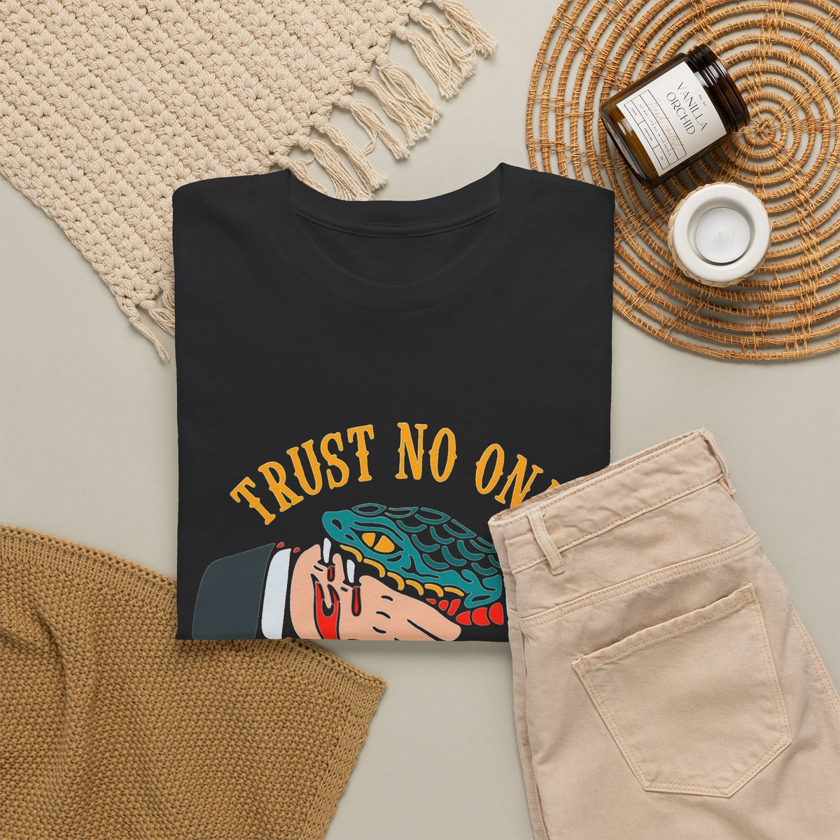 Trust No One Graphic T Shirt Vintage Tattoo Men's Heavy Cotton Tee