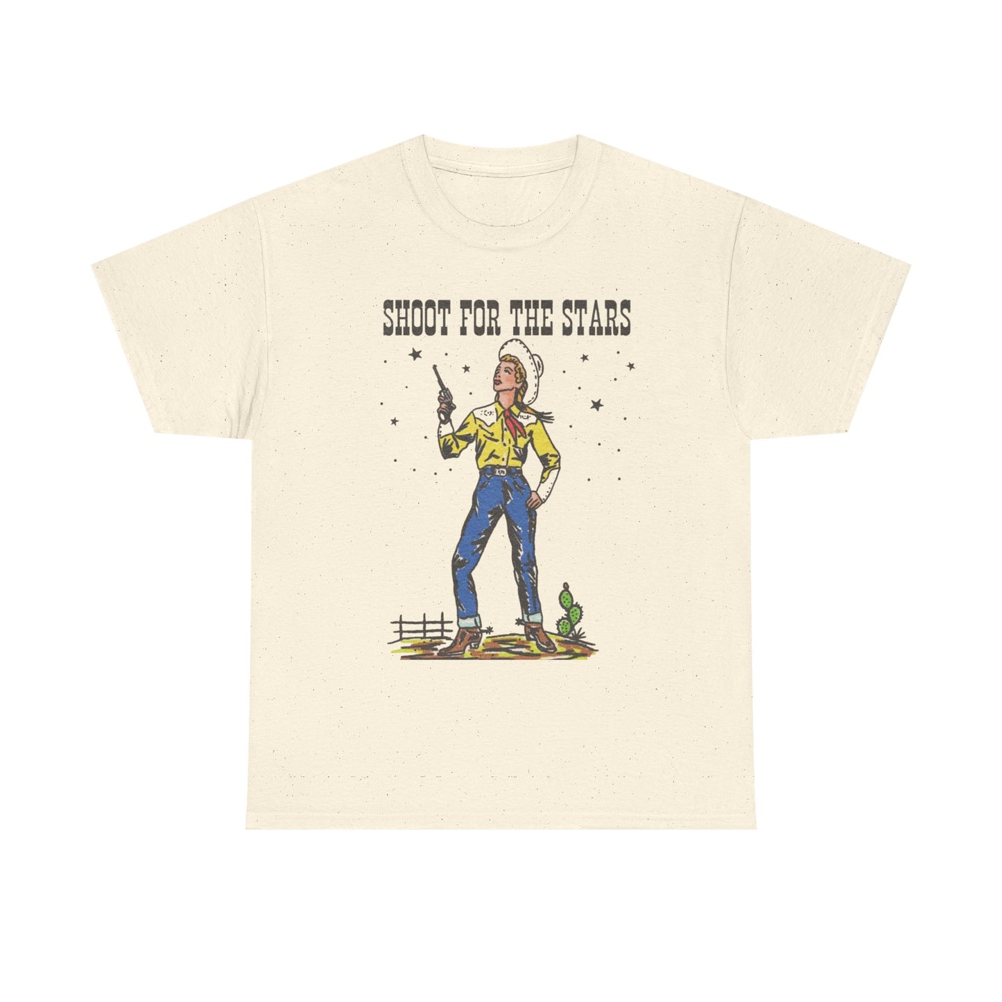 Shoot For The Stars Cowgirl Graphic T Shirt Unisex Heavy Cotton Tee NEW Gift