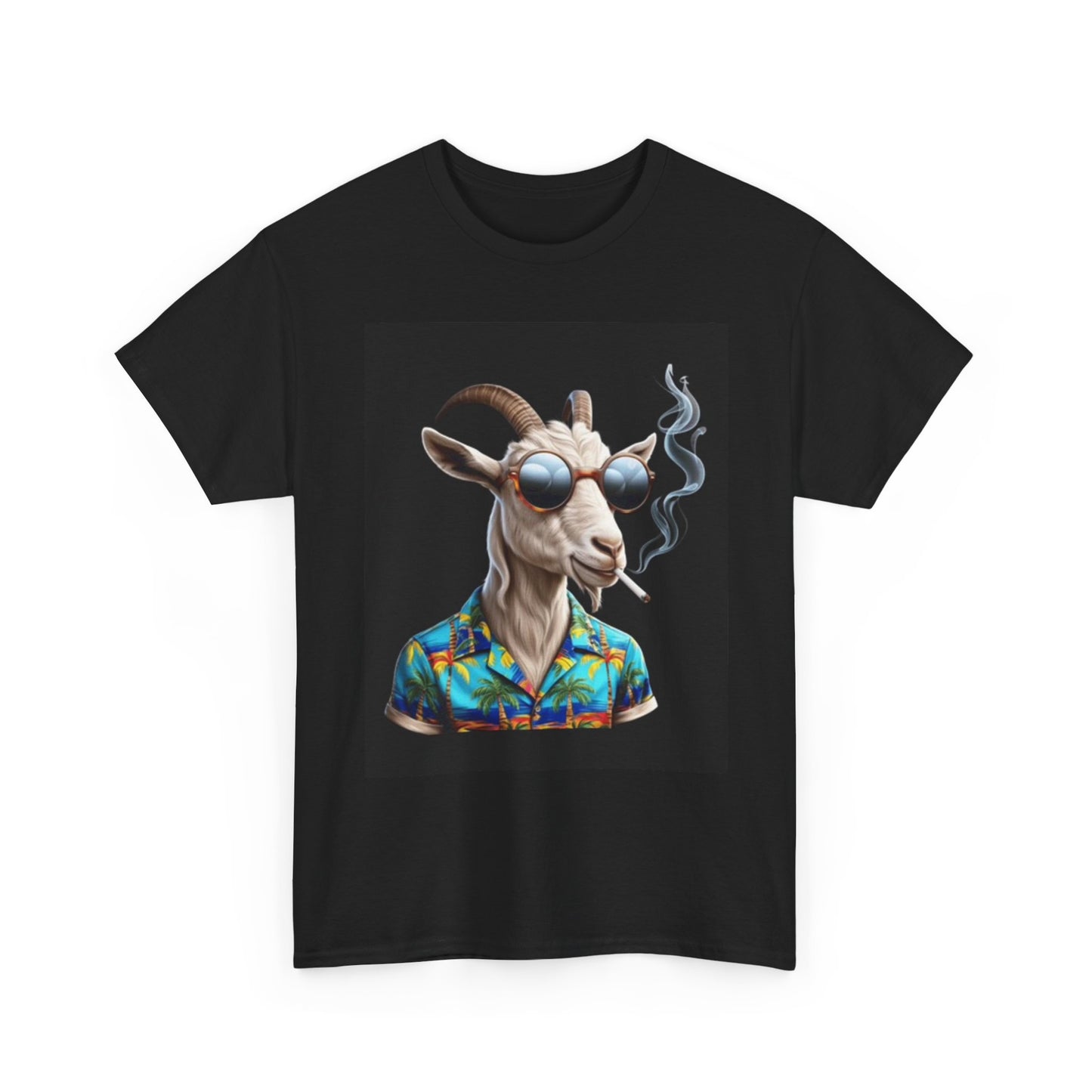 Goat Smoking Graphic T Shirt Funny Hawaiian Shirt Unisex Heavy Cotton Tee