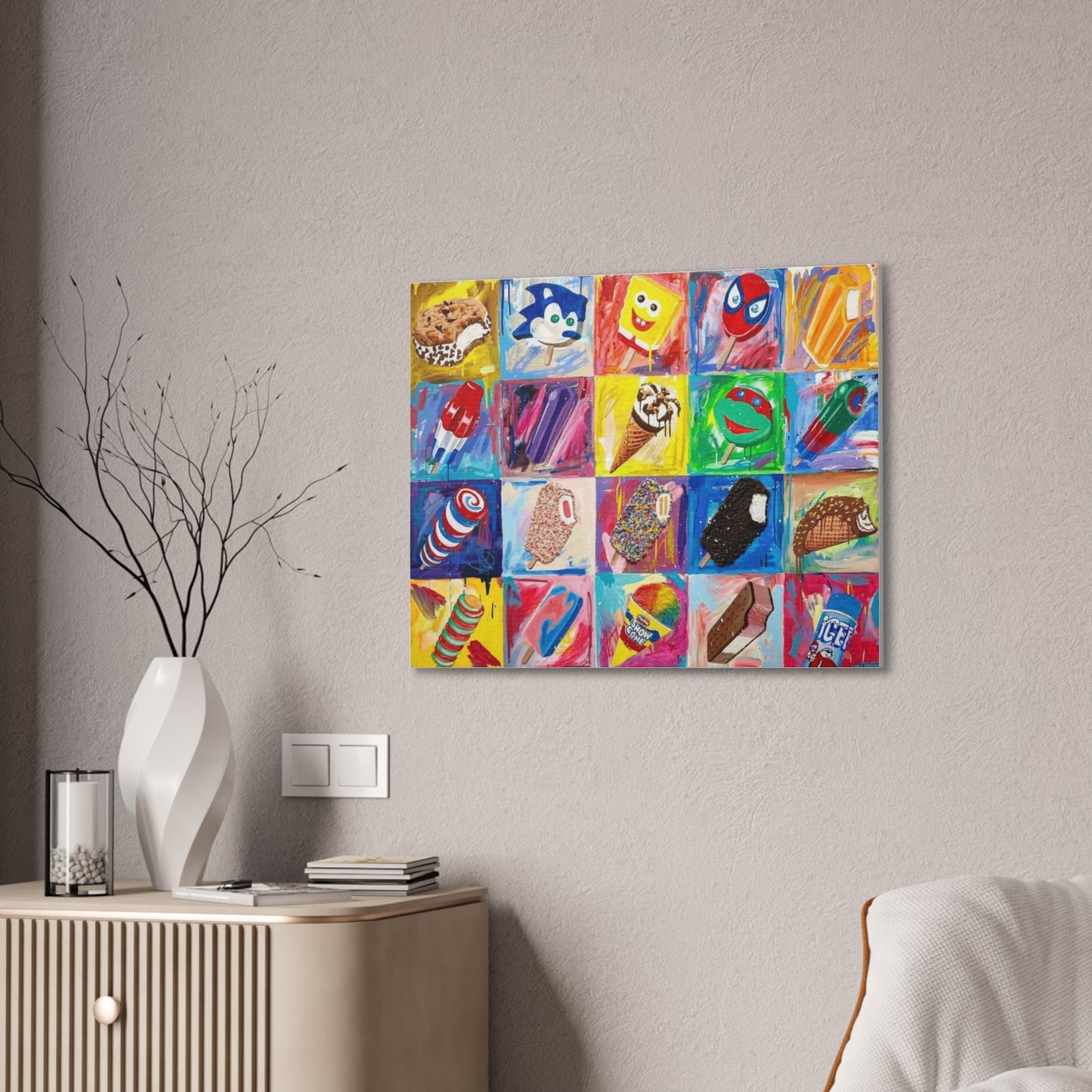 90s Kids Ice cream Painting Ice Cream Truck Retro Vintage Art Nostalgic Canvas