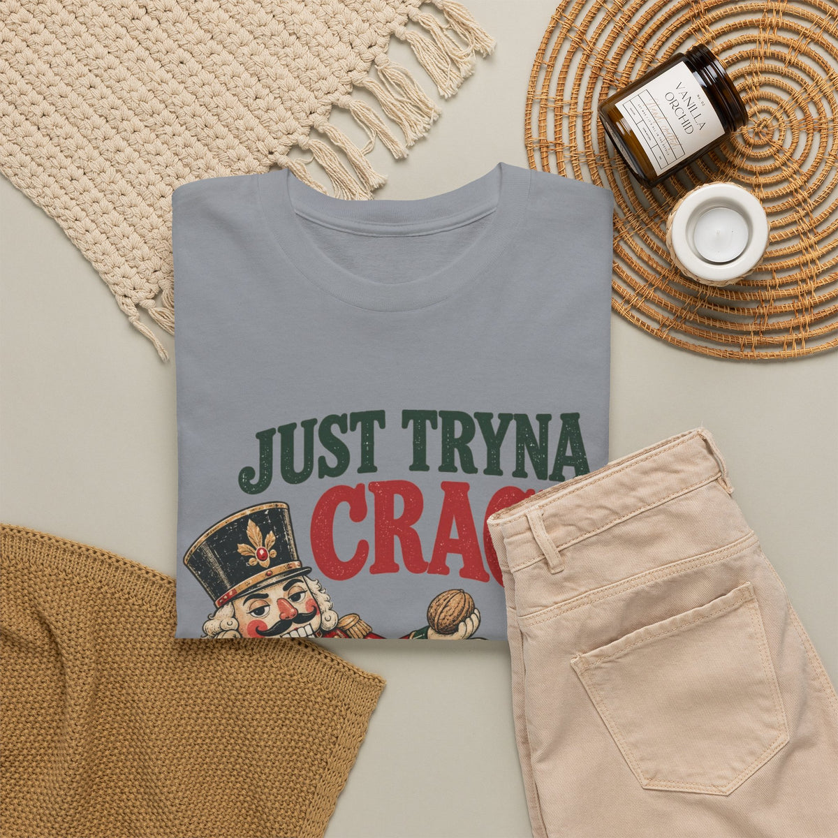 Just Tryna Crack Nutcracker T-Shirt Funny Christmas Holiday Tee Men's Graphic T Shirt