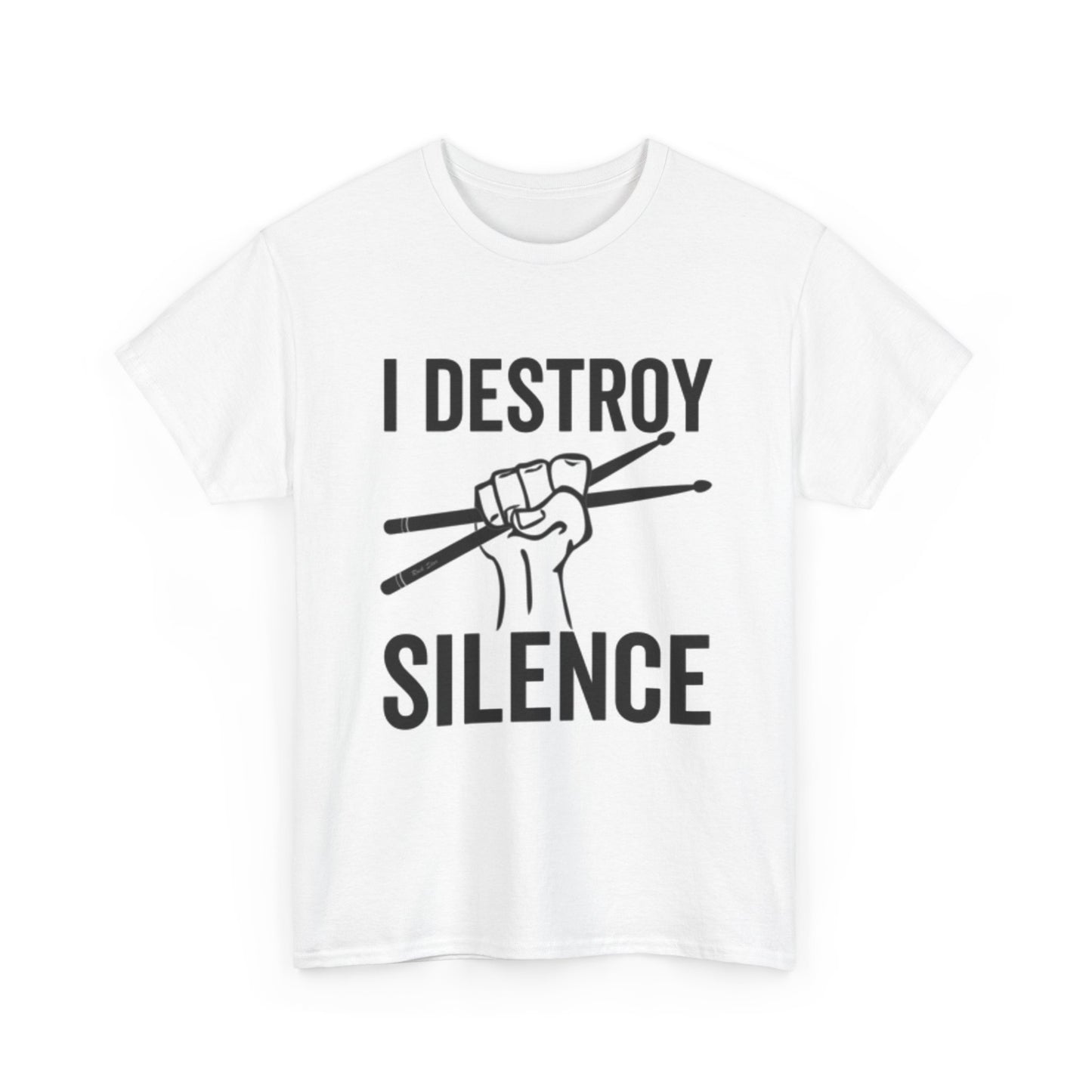 I Destroy Silence Graphic T Shirt Retro Drummer Gift Unisex Heavy Cotton Tee