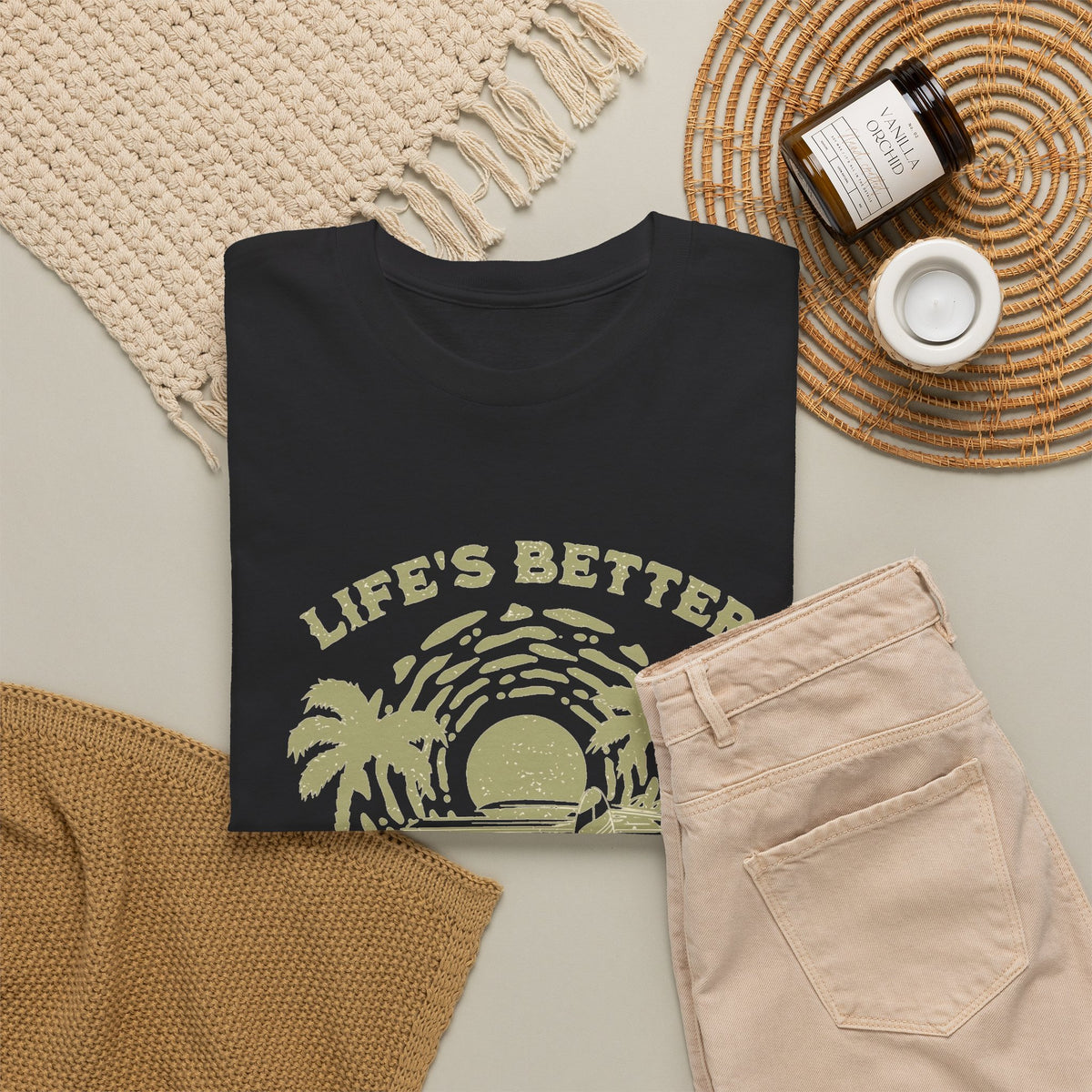 Life's Better At The Beach Graphic T Shirt Men's Heavy Cotton Tee