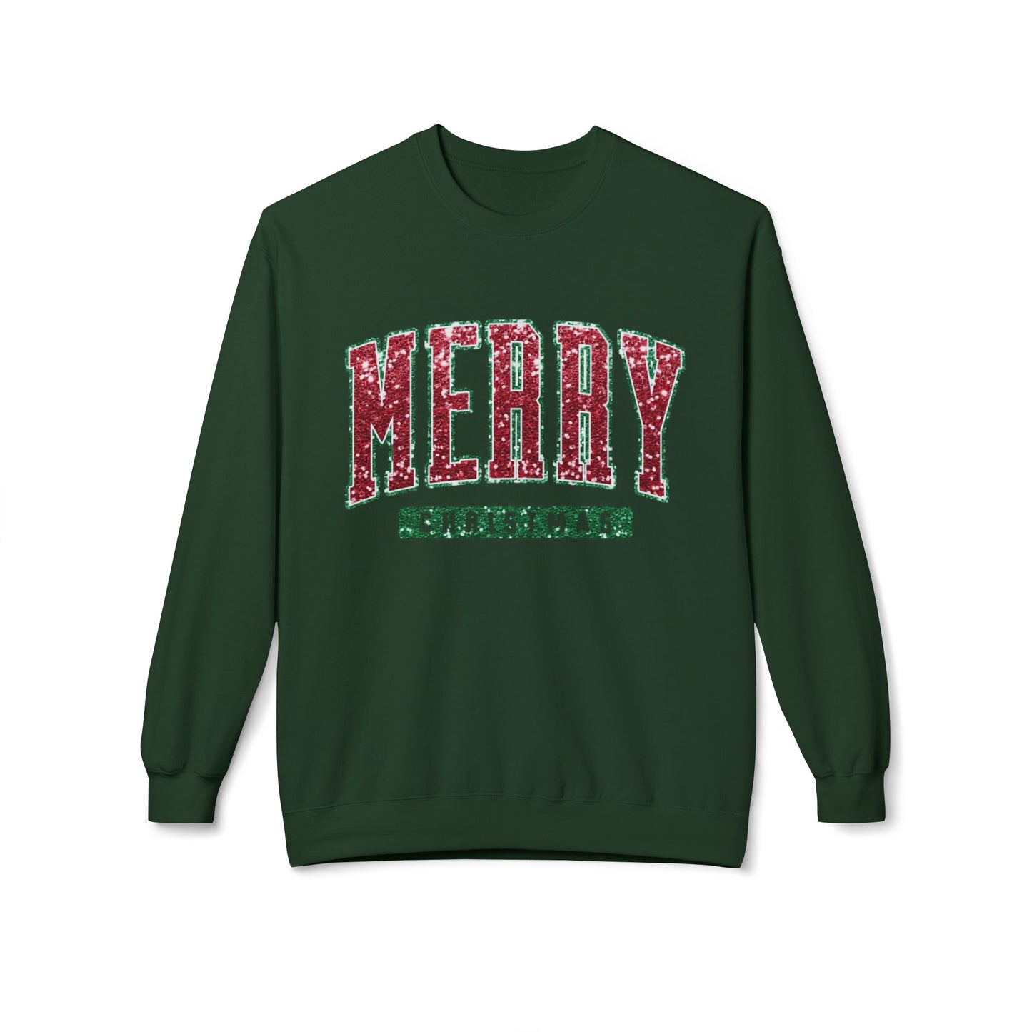 Merry Christmas Glitter Graphic Sweater NEW Unisex Fleece Crewneck Sweatshirt