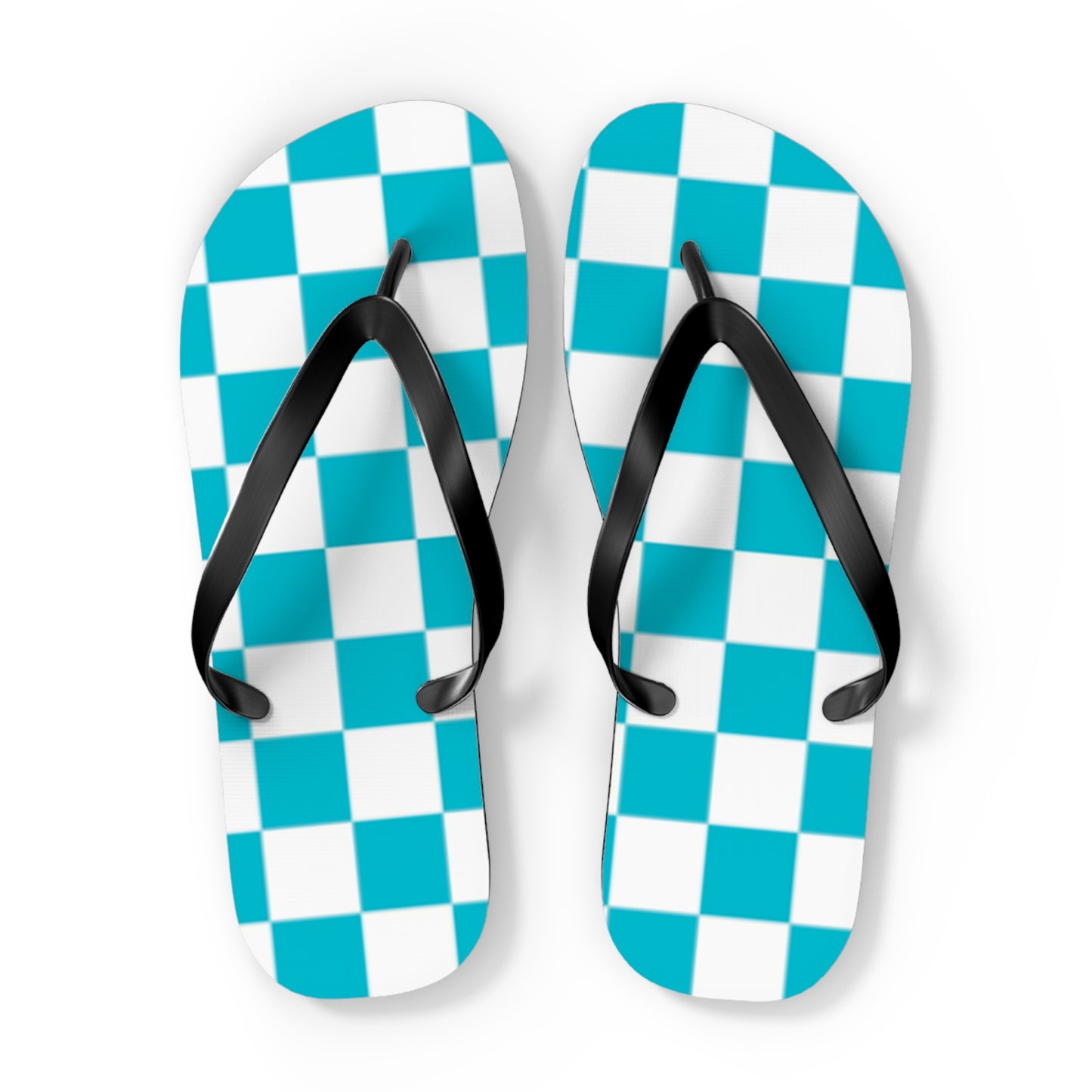 Turquoise Checkered  Sandals, Beach Shoes, Vacation Flip Flops, Pool Slides