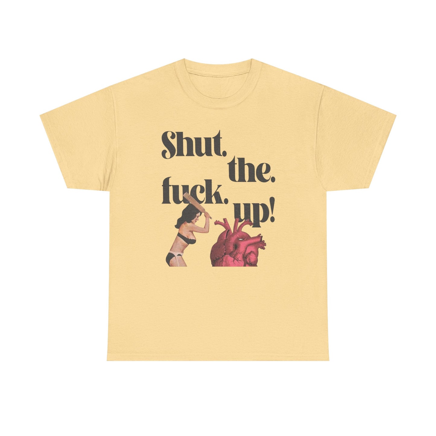 Shut Up Heart Vintage ART Graphic T-Shirt Womens Comfy Cotton Tee NEW
