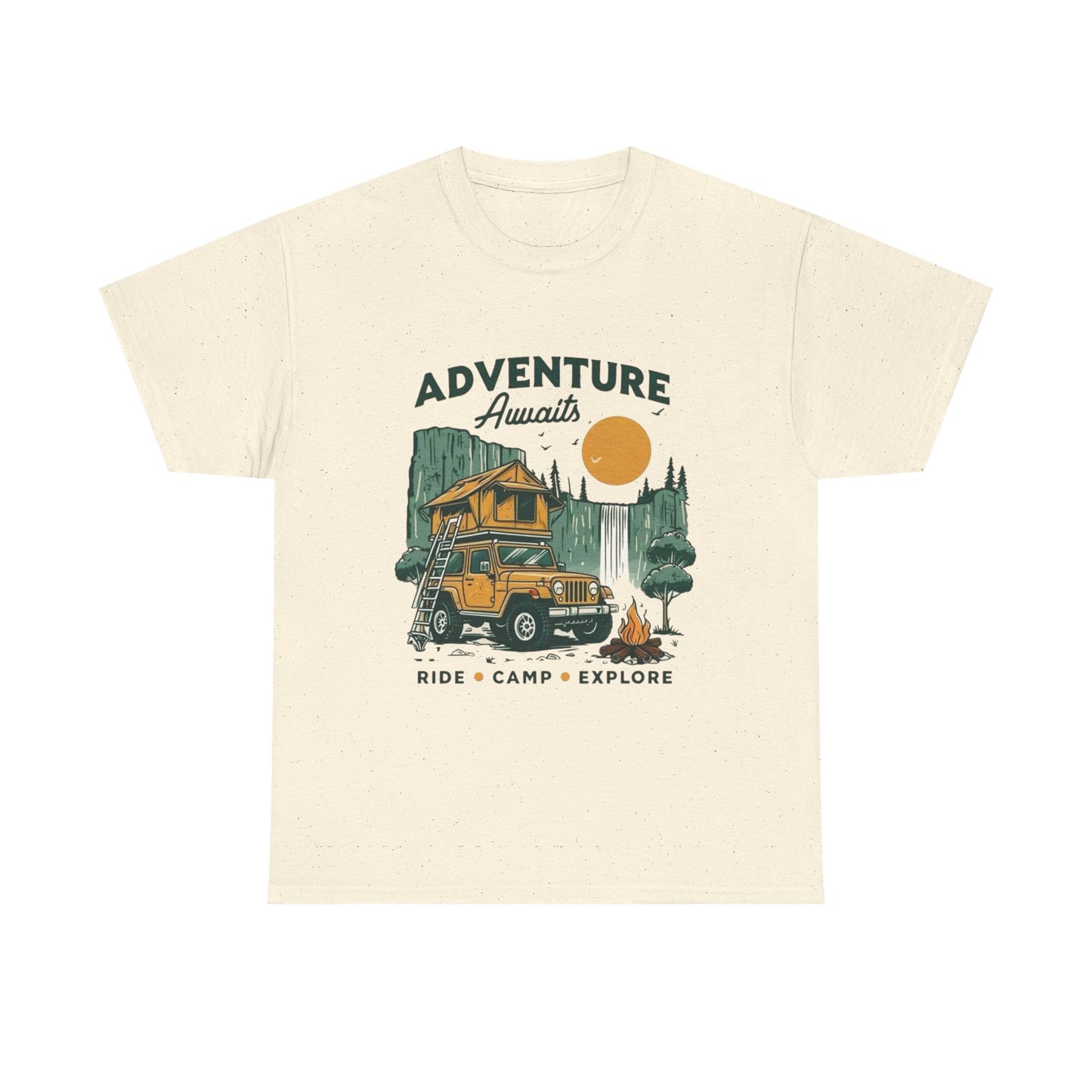 Adventure Awaits Camping Graphic T Shirt Unisex Heavy Cotton Tee