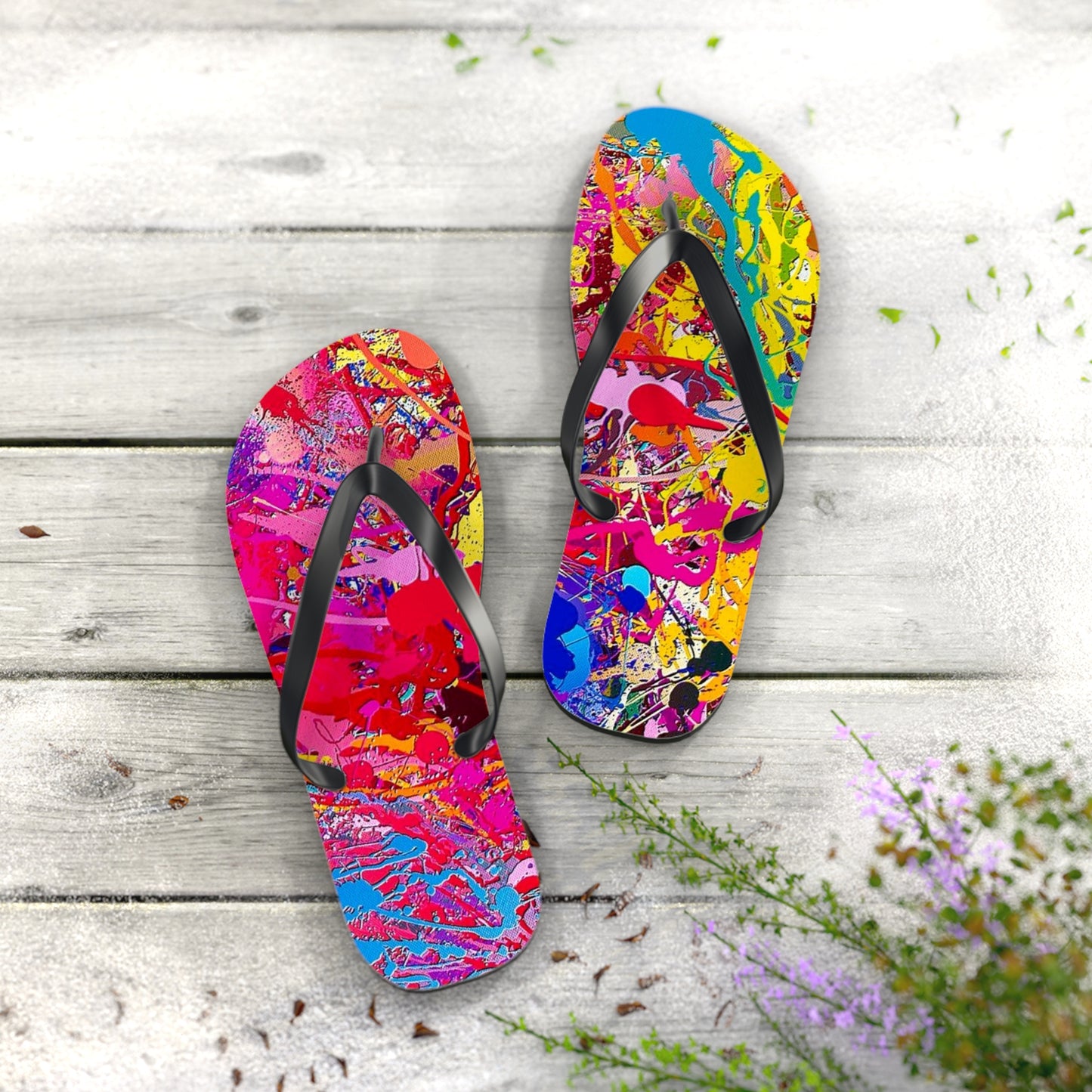 Paint Splatter Mix Flip Flops, Sandals Slides, Summer Footwear, Brand New