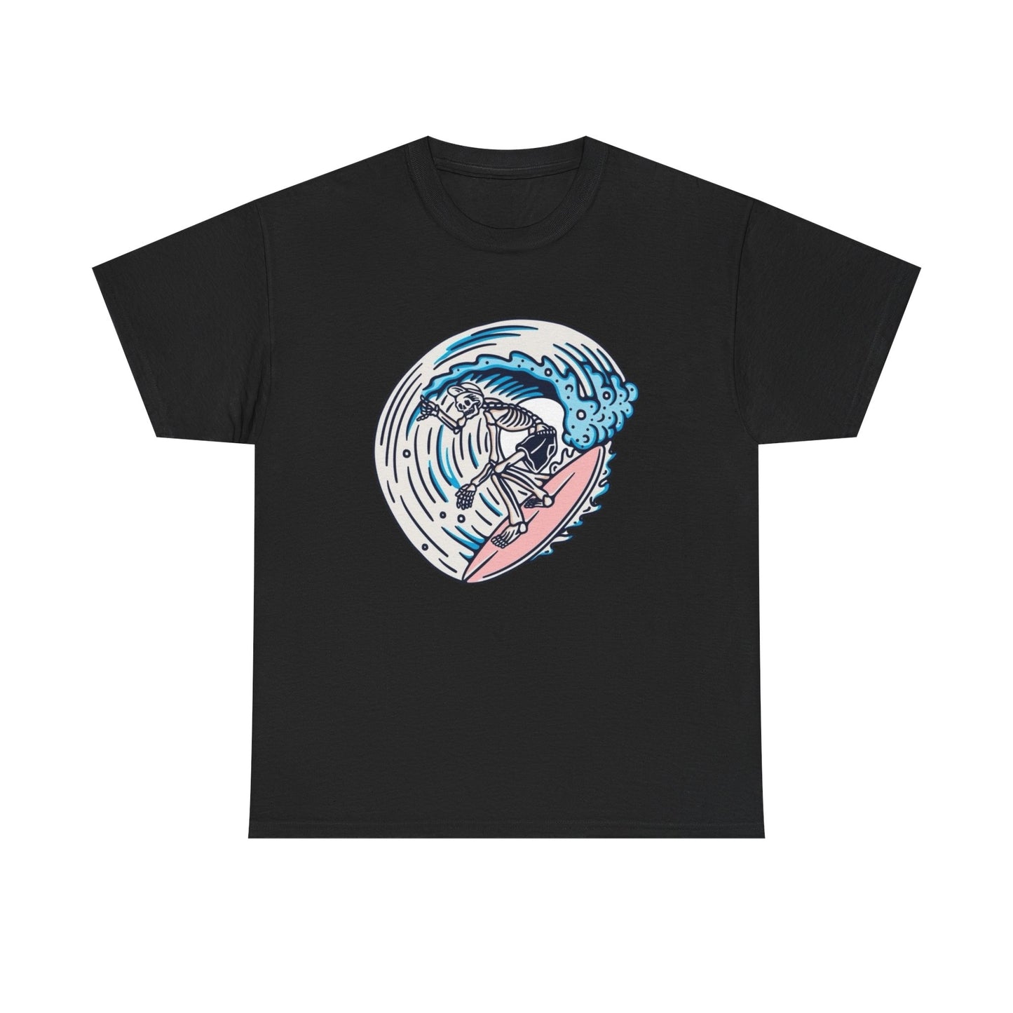 Skeleton Surfing Graphic T Shirt Unisex Heavy Cotton Tee New Gift