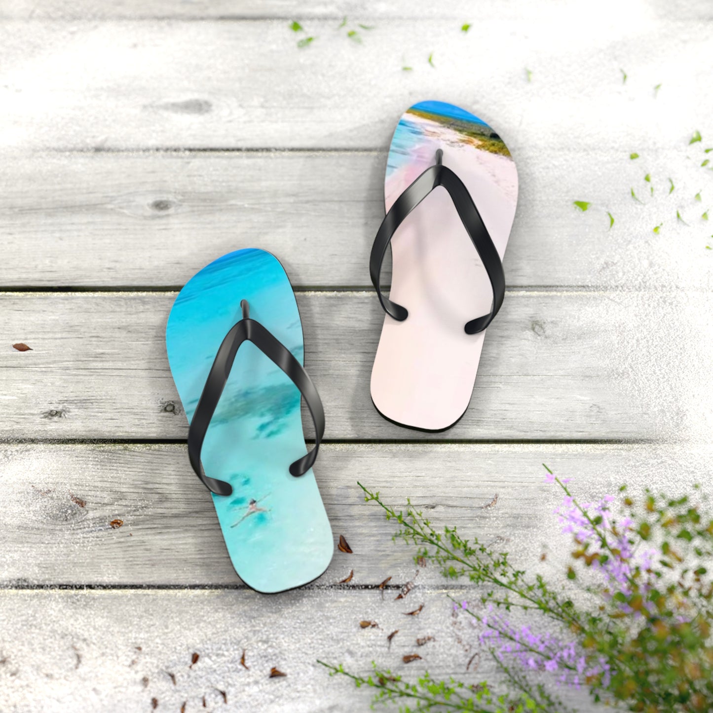 Ocean Beach Graphic Flip Flops, Sandals Slides, Summer Footwear, Brand New
