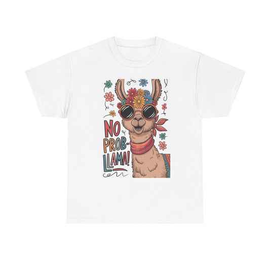 No Probllama Graphic T Shirt Funny Llama Animals Unisex Heavy Cotton Tee