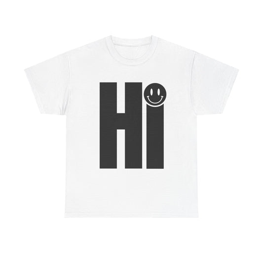 HI Graphic T Shirt Funny Smiley Face Art Unisex Heavy Cotton Tee