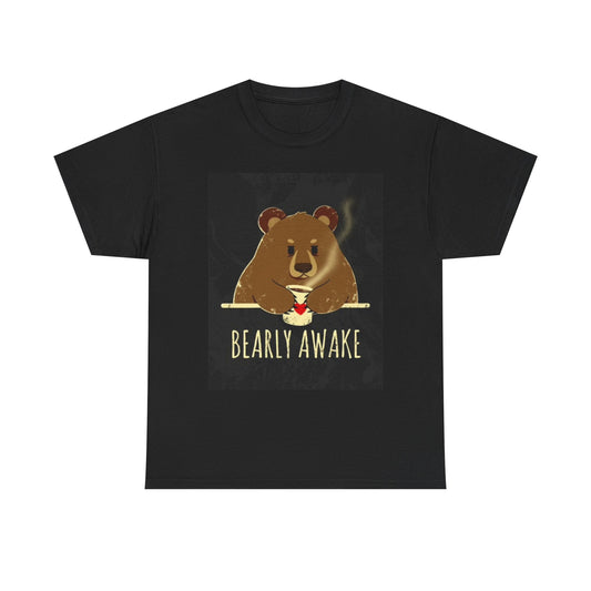 Bearly Awake T Shirt Funny Bear Love Graphic Retro Unisex Heavy Cotton Tee