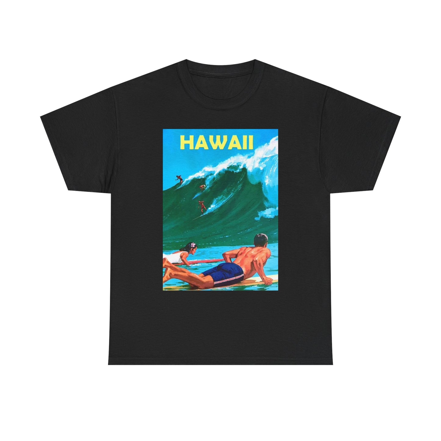 Hawaii Surfing Graphic T Shirt Vintage Poster Unisex Heavy Cotton Tee