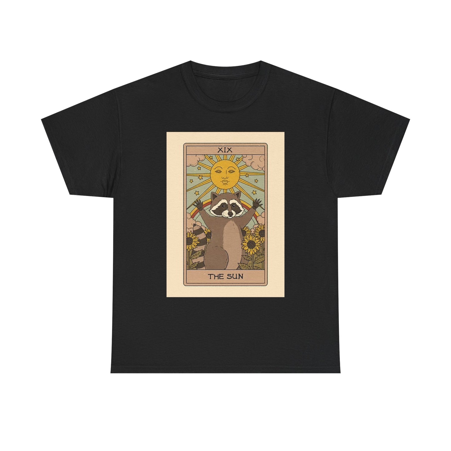 Raccoon The Sun Graphic T Shirt Vintage Painting Unisex Heavy Cotton Tee