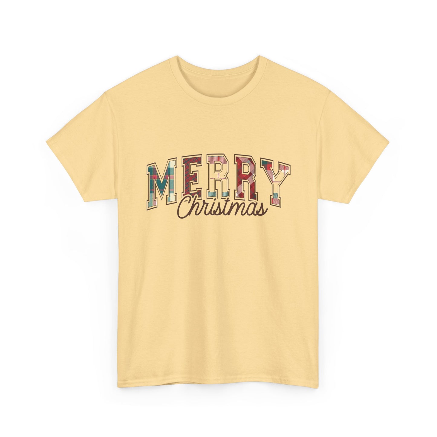 Merry Christmas Plaid Graphic T Shirt NEW Unisex Heavy Cotton Tee