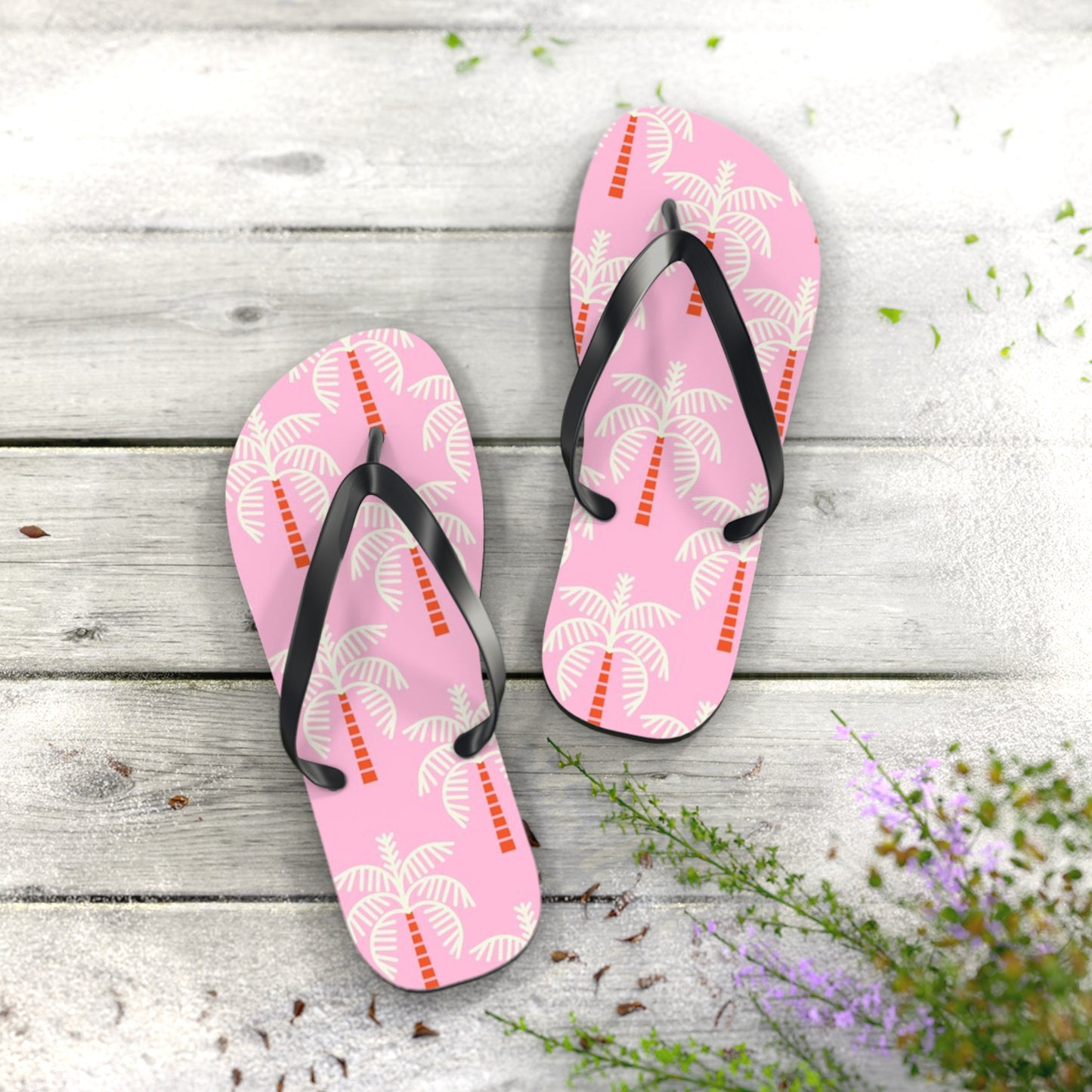 Waves And Sun Sandals Pink Palms Summer Flip Flops Slides BRAND NEW