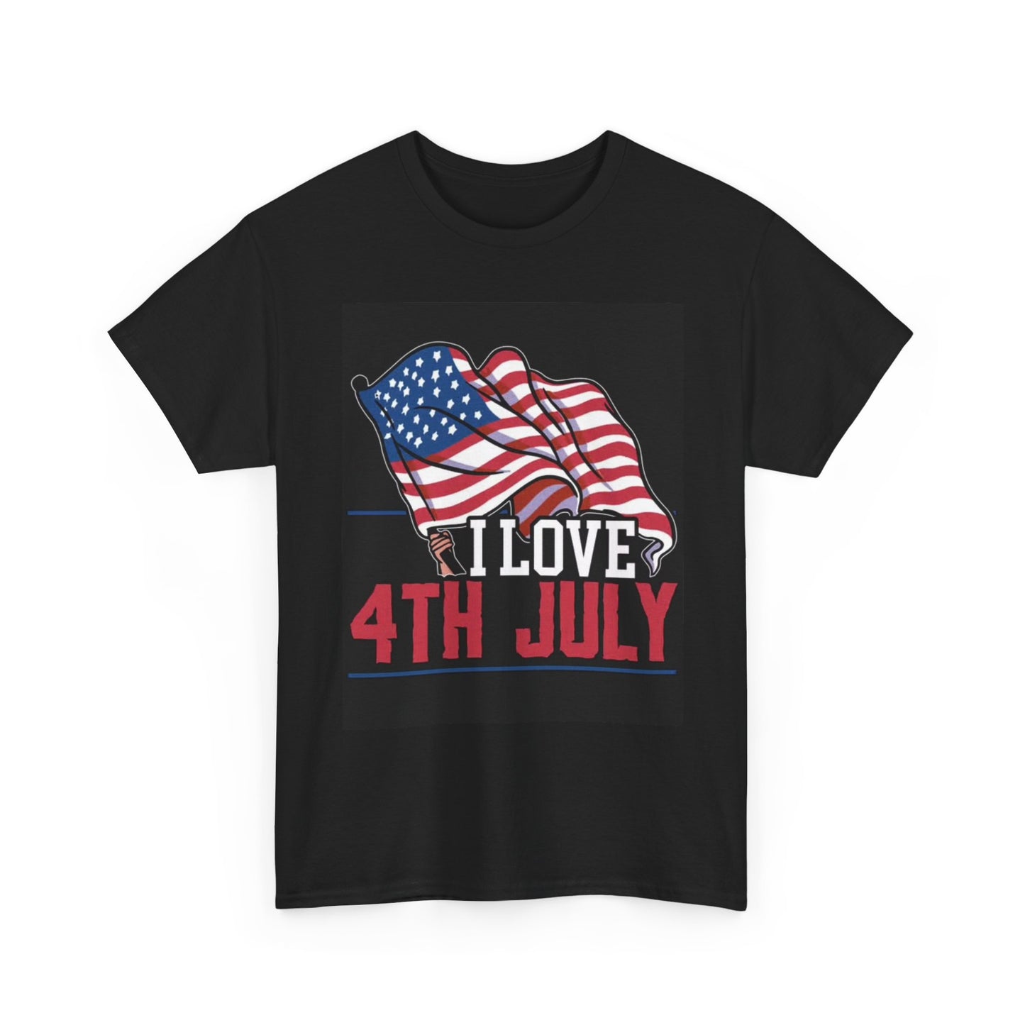 I Love July 4th Tshirt American Flag Fireworks USA Unisex Heavy Cotton Tee