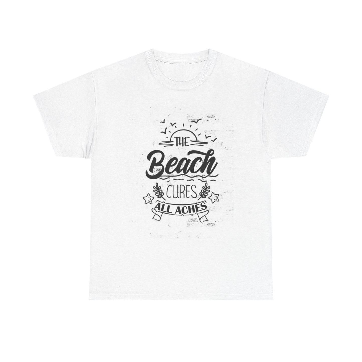 The Beach Cures All Graphic T Shirt Funny Vacation Unisex Heavy Cotton Tee
