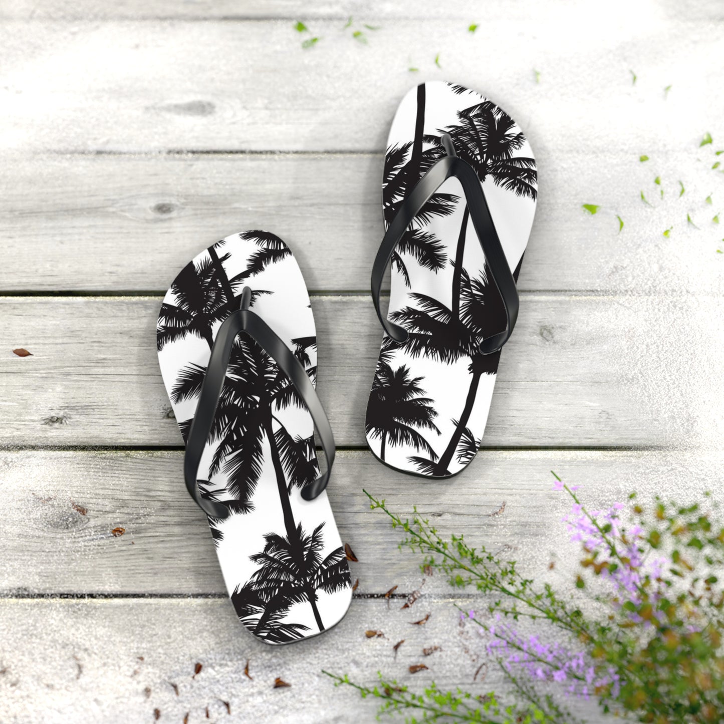 Black And White Palm Trees Sandals Summer Flip Flops Slides BRAND NEW