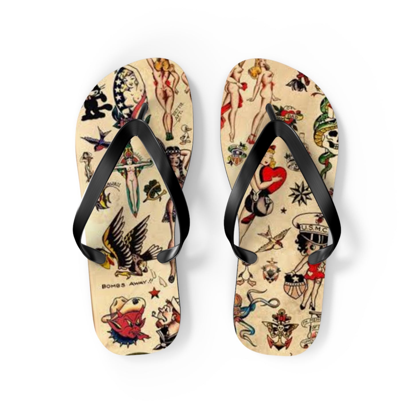 Sailor Jerry Navy Sandals, Beach Shoes, Vacation Flip Flops, Pool Slides
