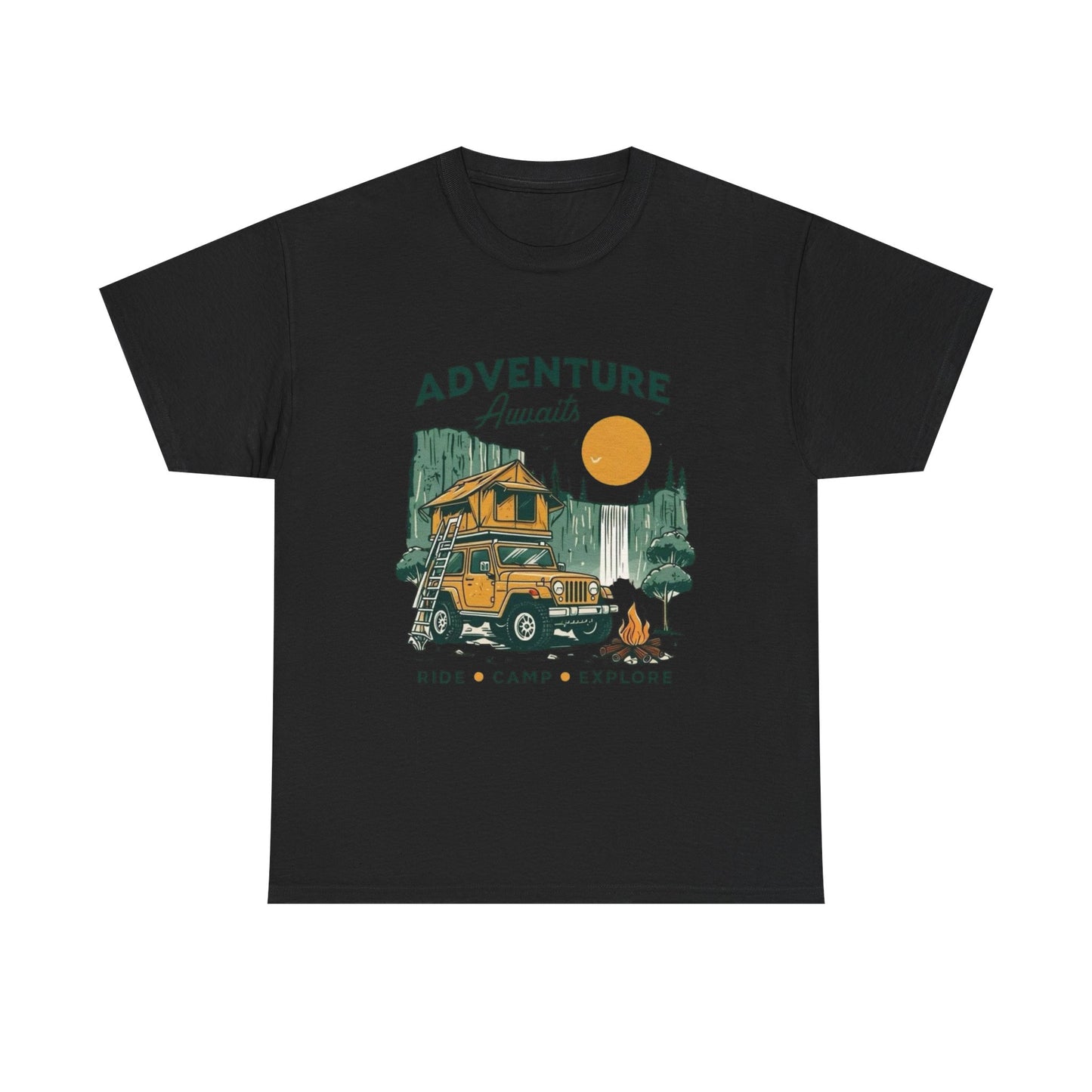 Adventure Awaits Camping Graphic T Shirt Unisex Heavy Cotton Tee