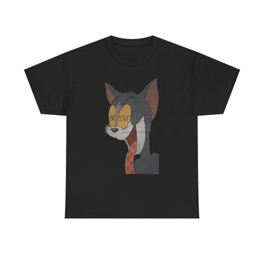 Cartoon Cat Love Hearts Graphic T Shirt NEW ADULT Unisex Heavy Cotton Tee