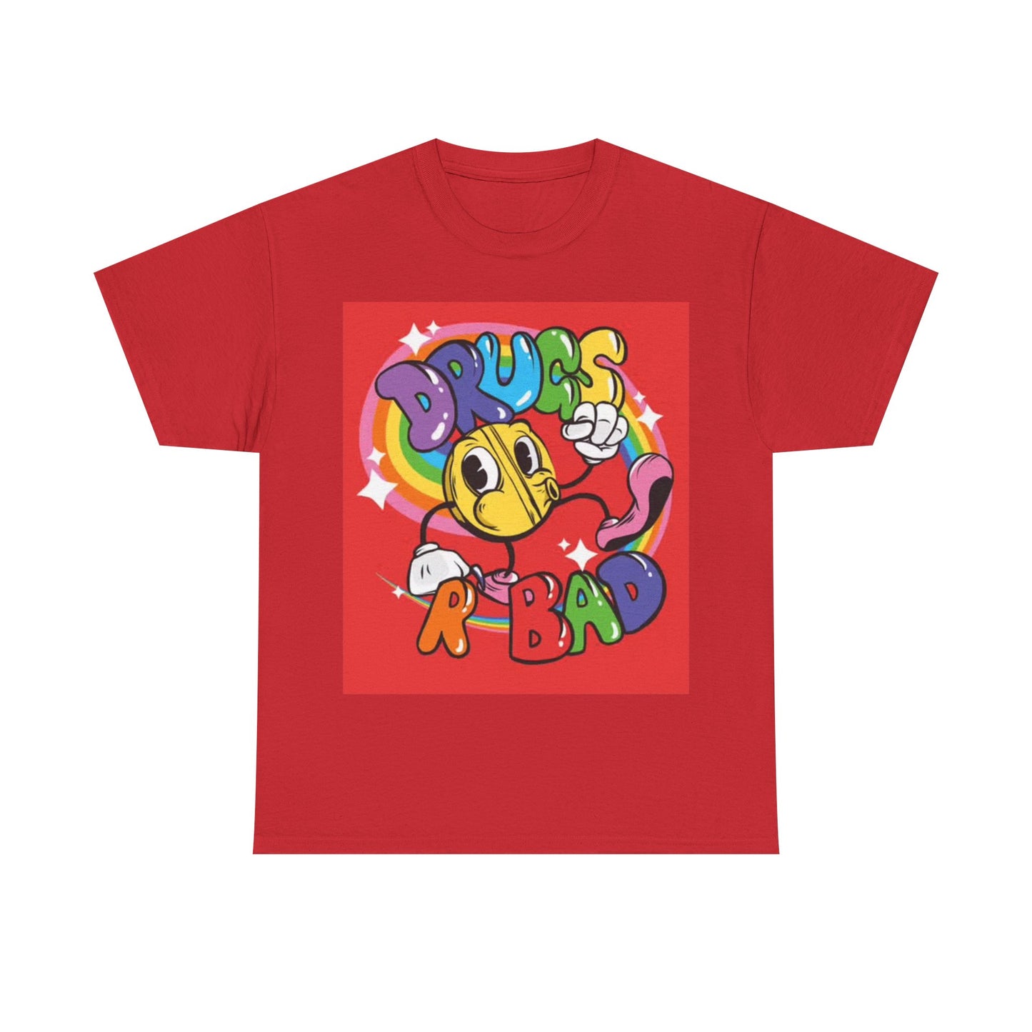 Drugs R Bad Tshirt Funny Rainbow neon Cartoon Unicorn Unisex Heavy Cotton Tee