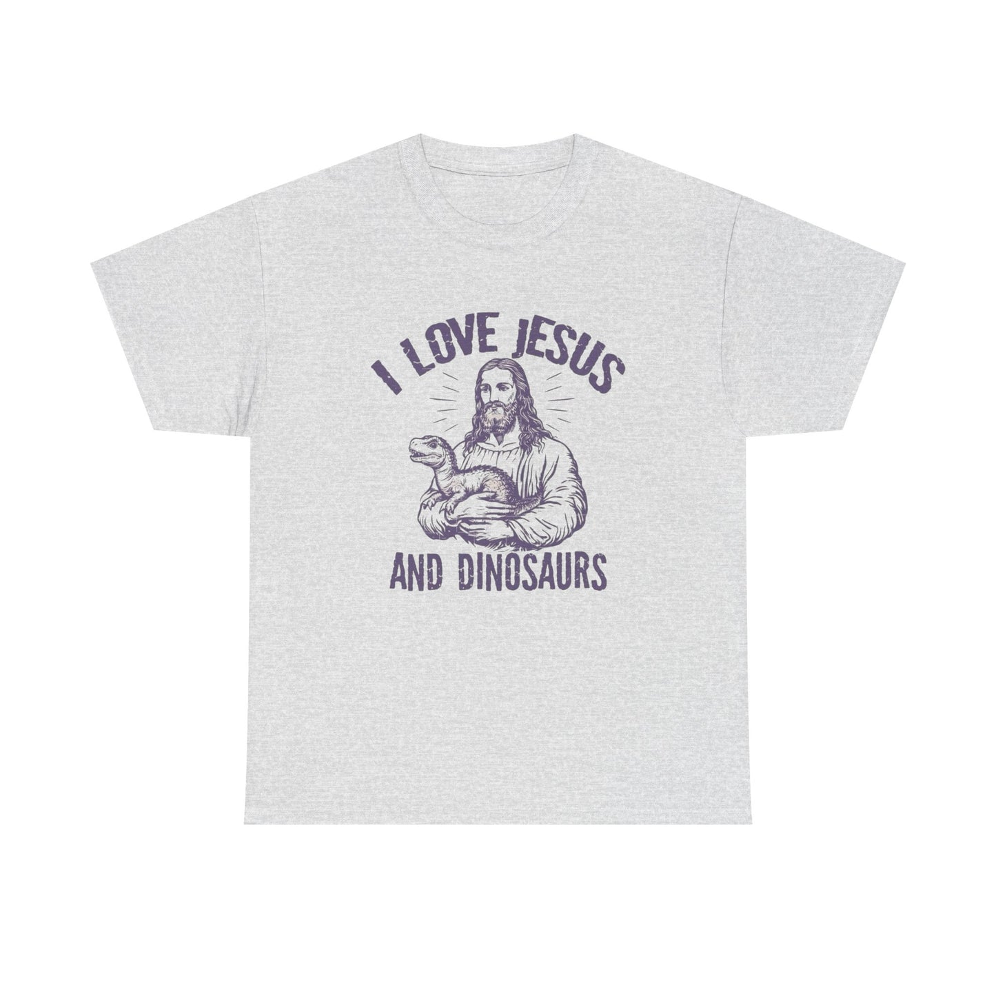 I Love Jesus And Dinosaurs Graphic T Shirt NEW Adult Regular Heavy Cotton Tee