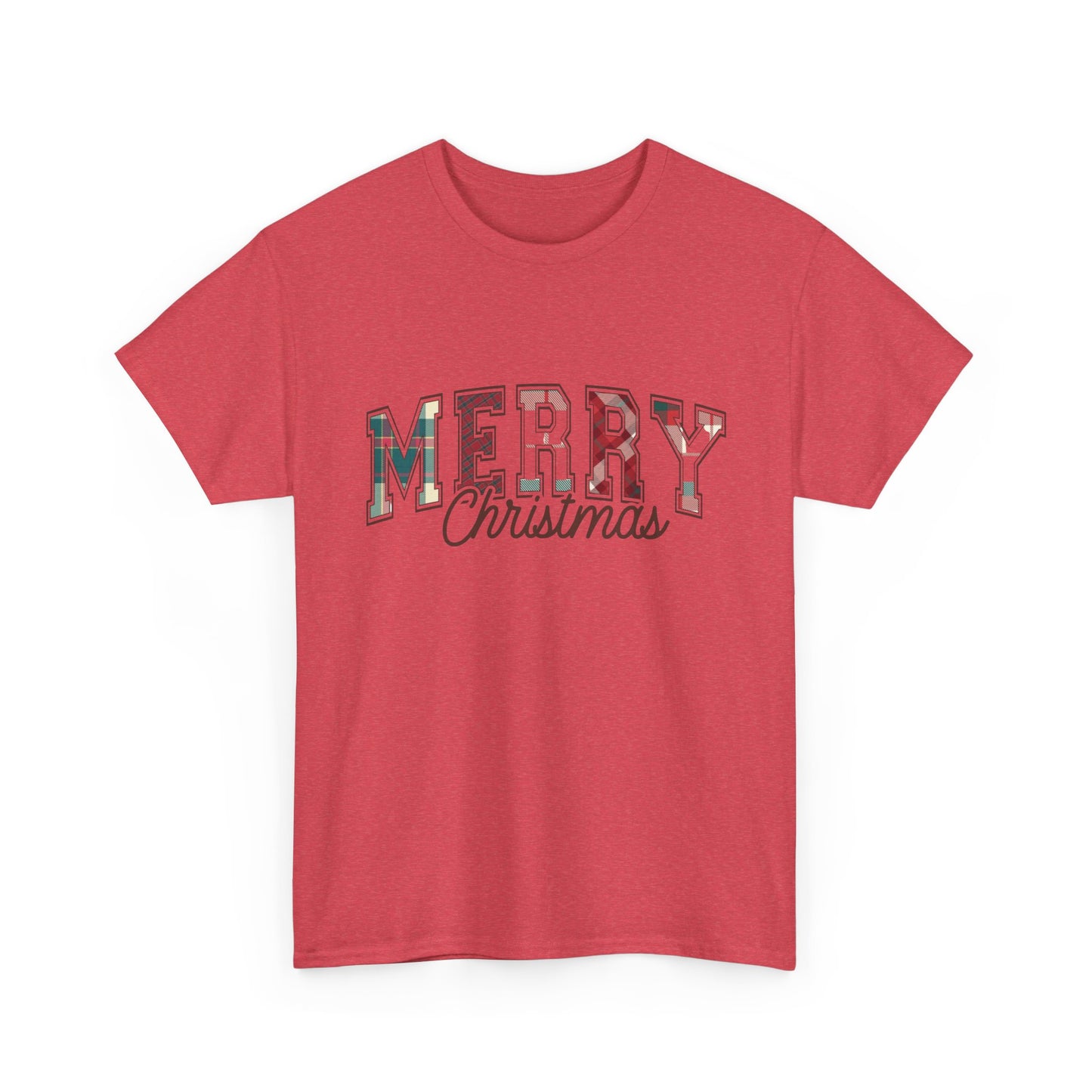 Merry Christmas Plaid Graphic T Shirt NEW Unisex Heavy Cotton Tee