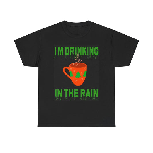 Drinking Coffee In The Rain T Shirt Retro Coffee Lover Unisex Heavy Cotton Tee