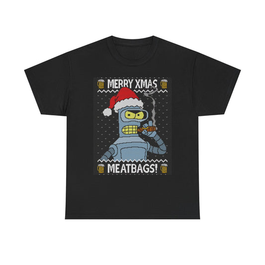 Merry Xmas Bender Futurama T Shirt Funny Comedy Unisex Heavy Cotton Tee