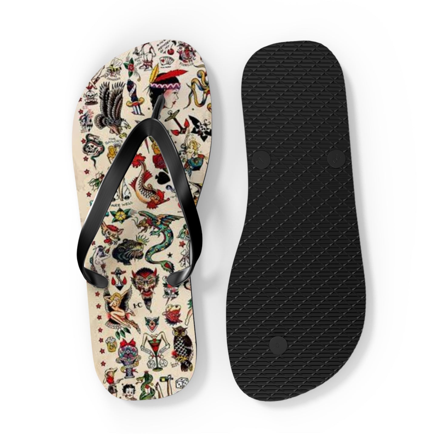 Sailor Jerry Tattoos Sandals, Beach Shoes, Vacation Flip Flops, Pool Slides