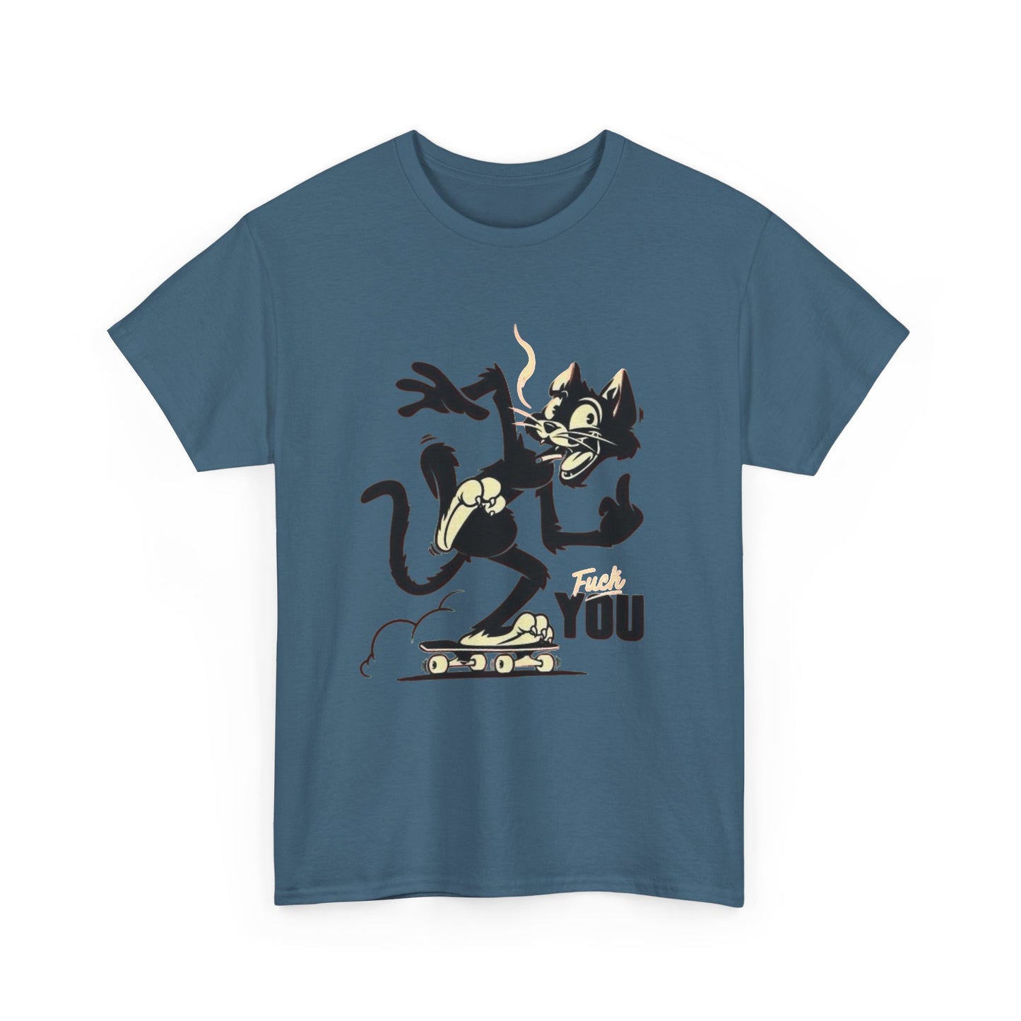 Funny Cat Middle Finger Graphic T Shirt NEW Vintage Unisex Heavy Cotton Tee