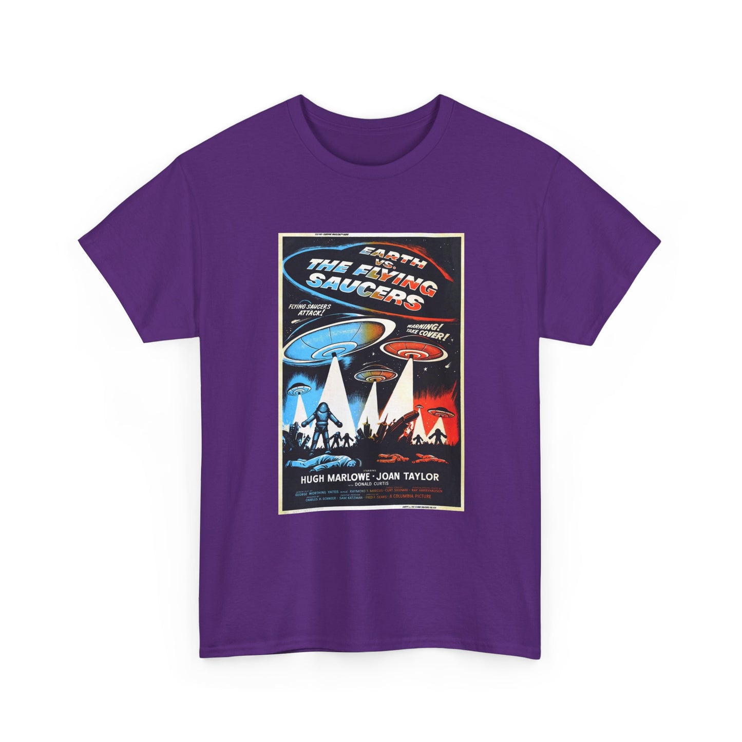 Earth vs Flying Saucers Tshirt Vintage Movie Poster Unisex Heavy Cotton Tee