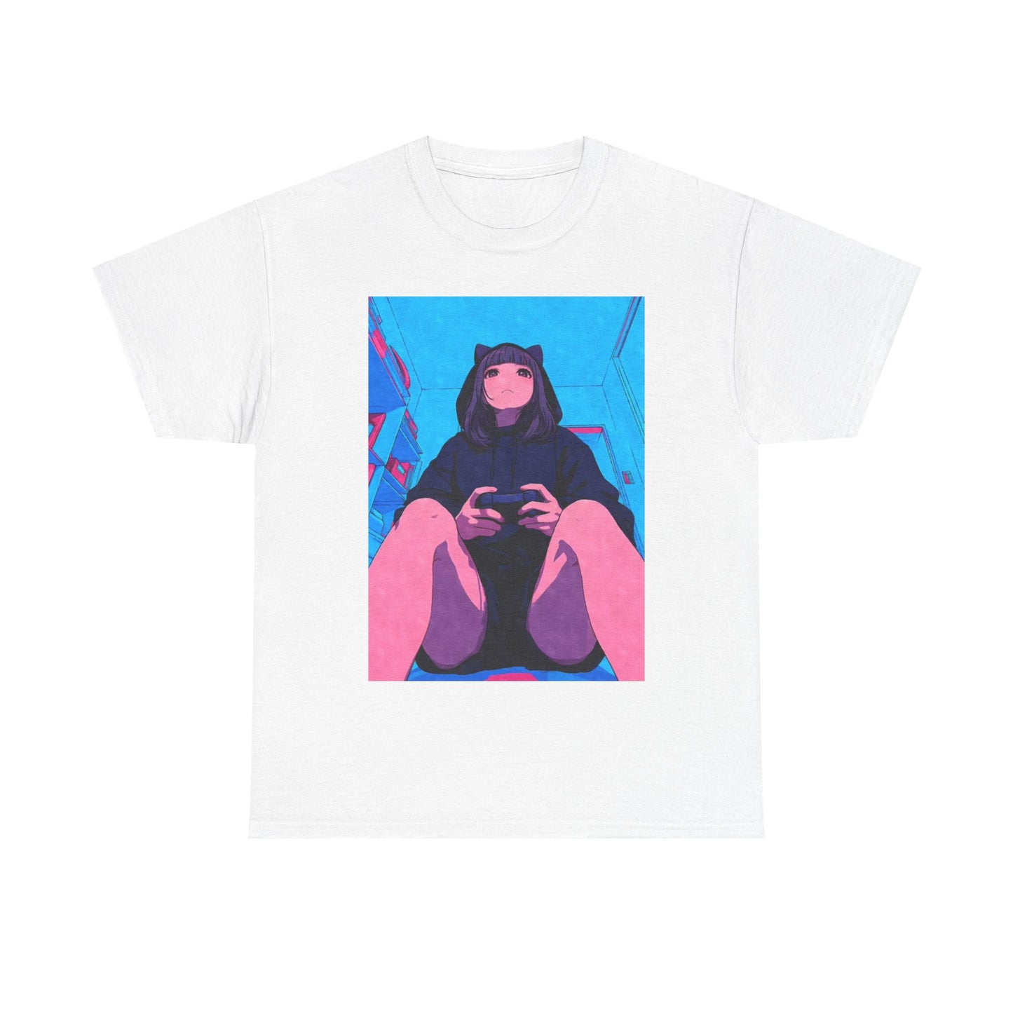 Waifu Anime T-shirt Girl Graphic Cartoon Retro Gaming Unisex Heavy Tee Gamer 77