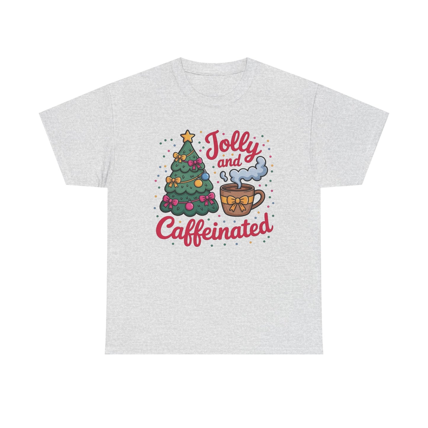 Jolly And Caffeinated Christmas Coffee Graphic T Shirt NEW ADULT