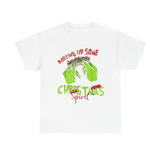 Rolling Up Some Christmas Spirit Funny Graphic T Shirt Unisex Heavy Cotton Tee