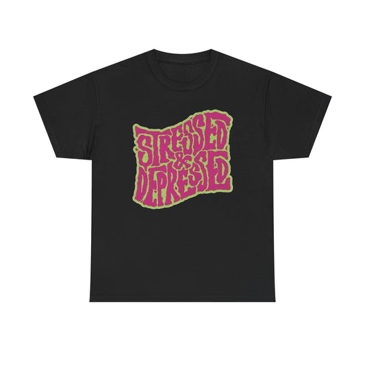 Stressed And Depressed Graphic T Shirt Unisex Heavy Cotton Tee