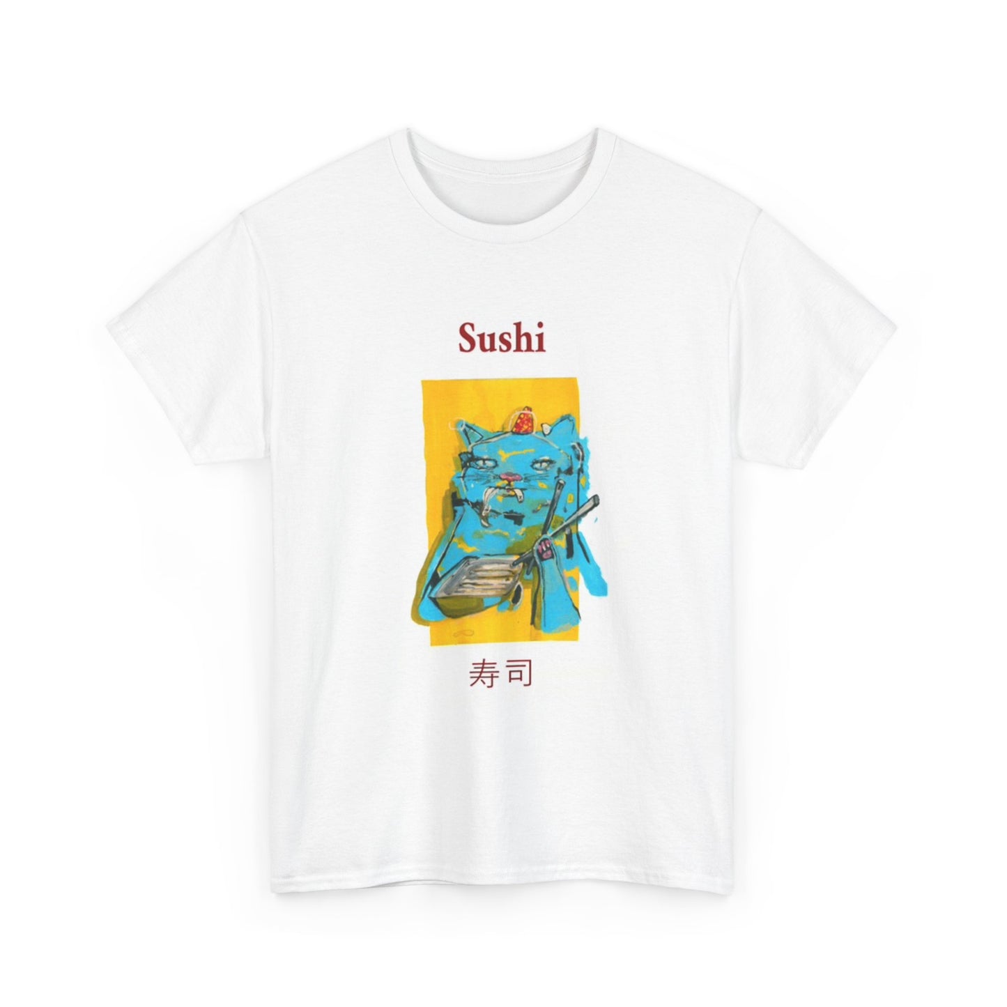 Sushi T Shirt Funny Cat Graphic Japanese Painting Unisex Heavy Cotton Tee