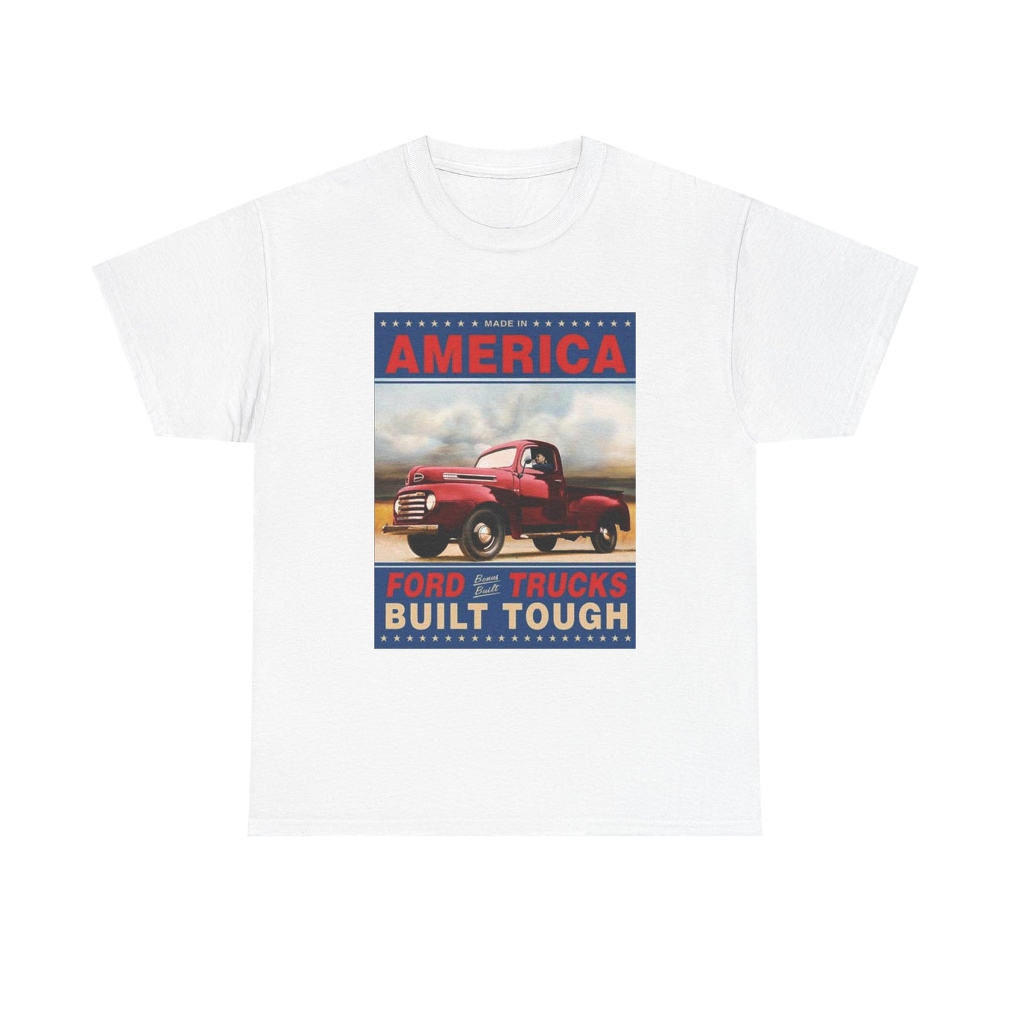 American Ford Built Tough Tshirt Vintage Poster Logo Unisex Heavy Cotton Tee