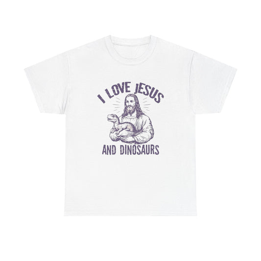 I Love Jesus And Dinosaurs Graphic T Shirt NEW Adult Regular Heavy Cotton Tee