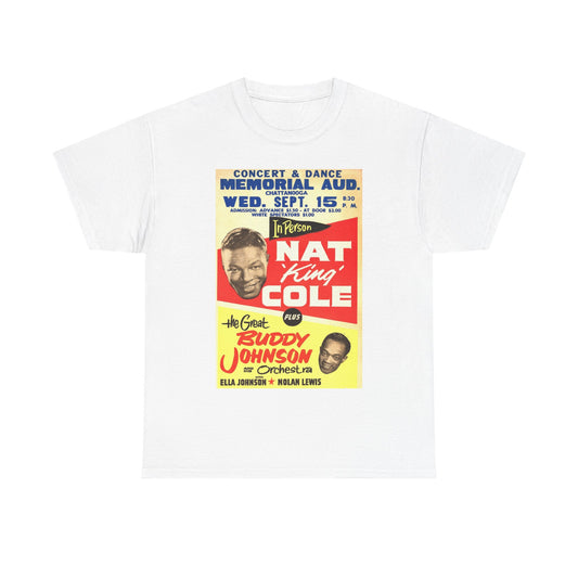 Nat King Cole Tshirt Vintage Poster For concert retro Unisex Heavy Cotton Tee