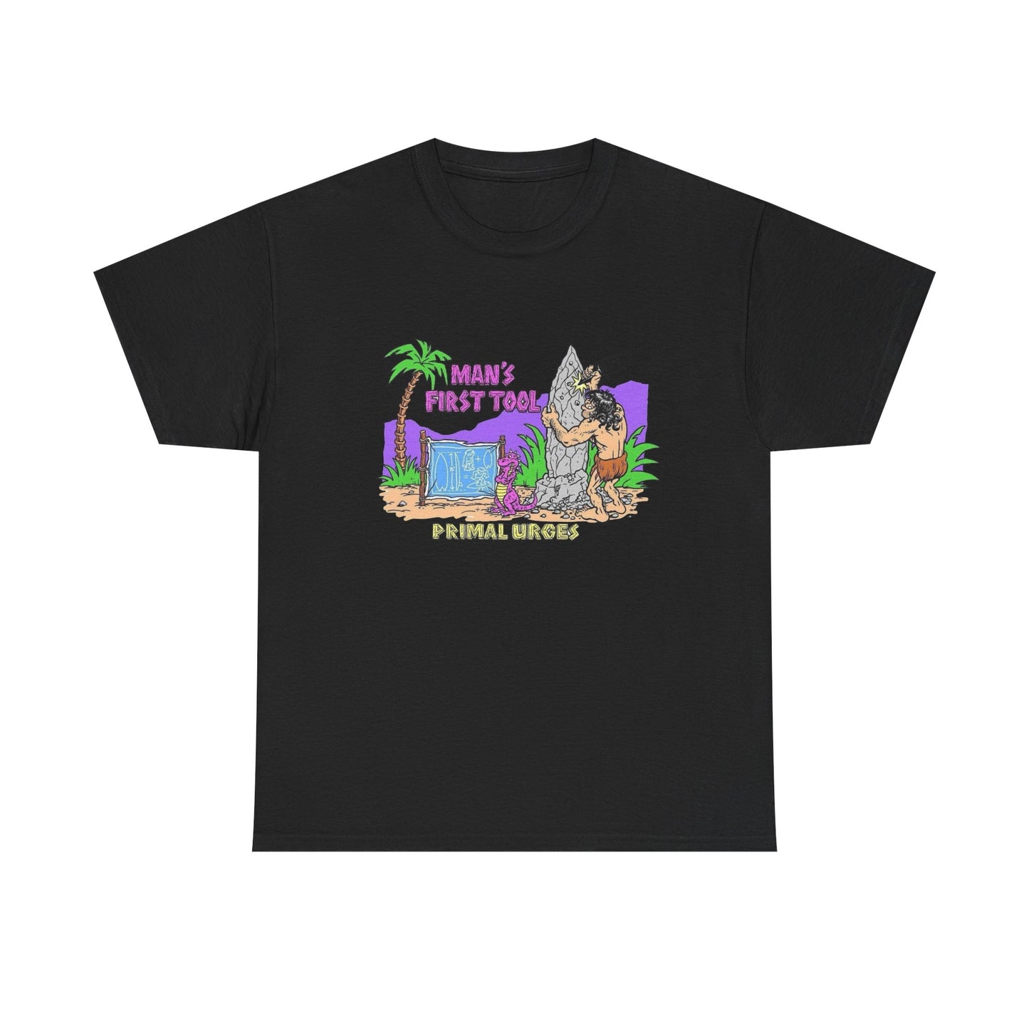 Caveman Surfing Funny Graphic T Shirt Unisex Heavy Cotton Tee Gift