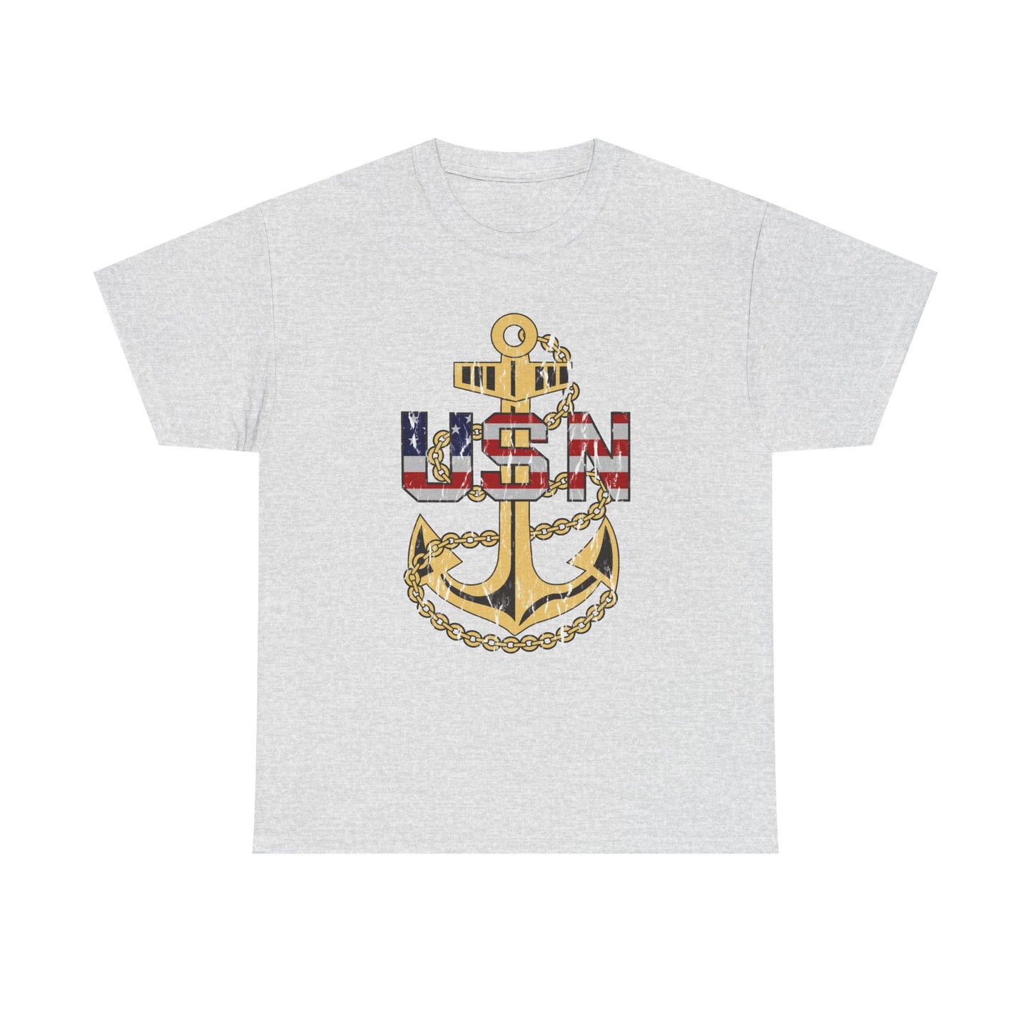 American Flag Navy Anchor Graphic Retro Sailor Jerry Unisex Heavy Cotton Tee