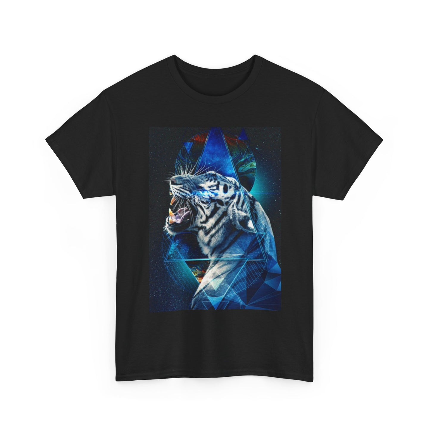 White Tiger Howling In Space Shirt Trippy graphic Unisex Heavy Cotton Tee