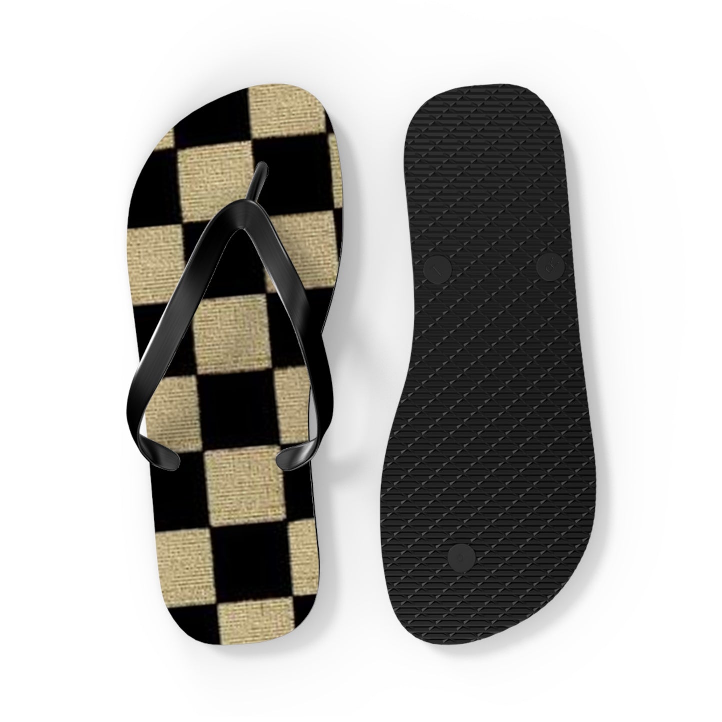 Black And Tan Checkered Beach Sandals, Slides for Summer, Flip Flops