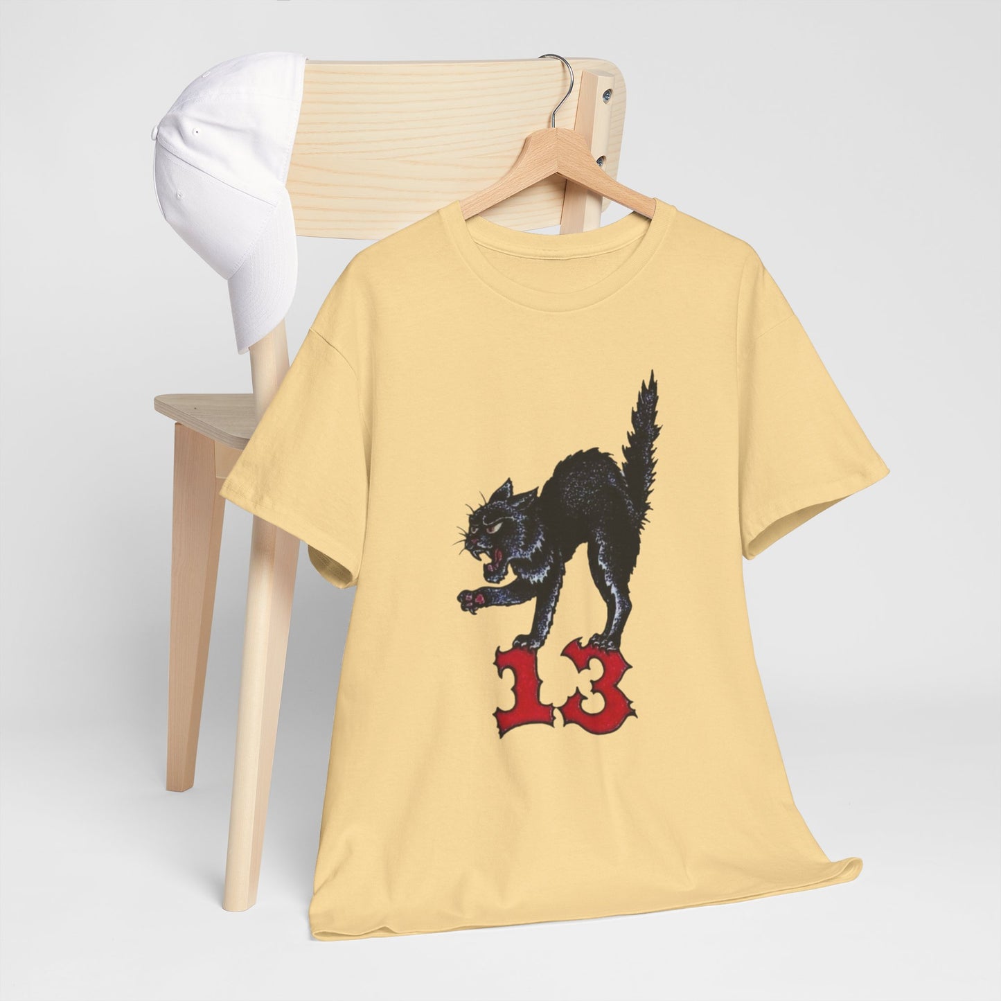 Lucky 13 Cat Vintage Tattoo Graphic T Shirt Unisex Heavy Cotton Tee