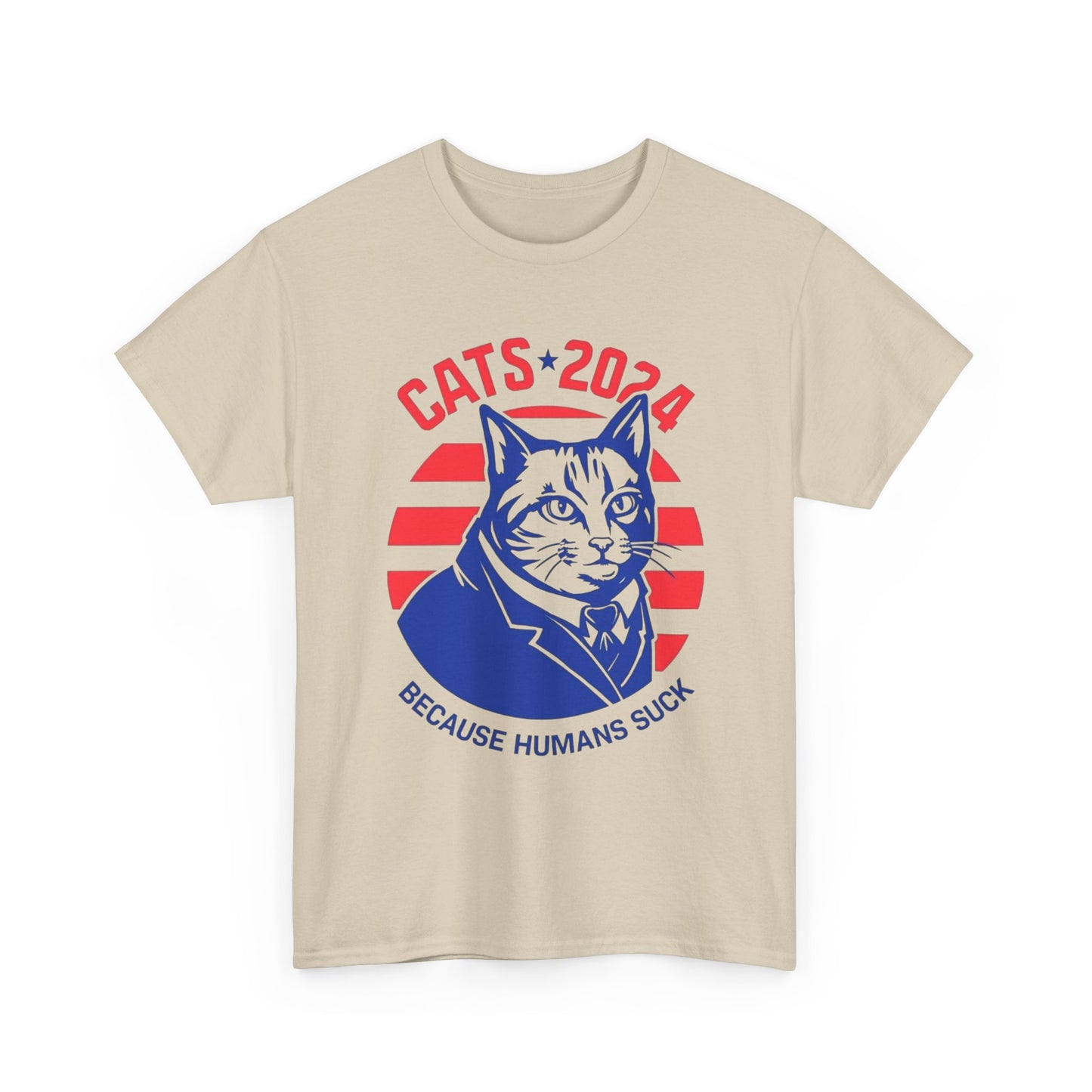 Cats 2024 Funny People Suck Graphic T Shirt Unisex Heavy Cotton Tee NEW